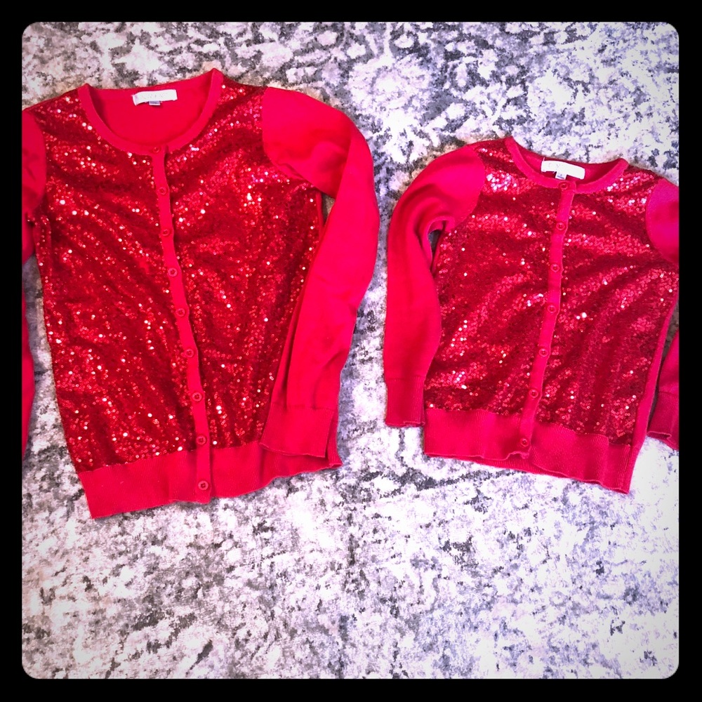 Mommy & Me/Sister’s Matching Red Sequin Cardigans